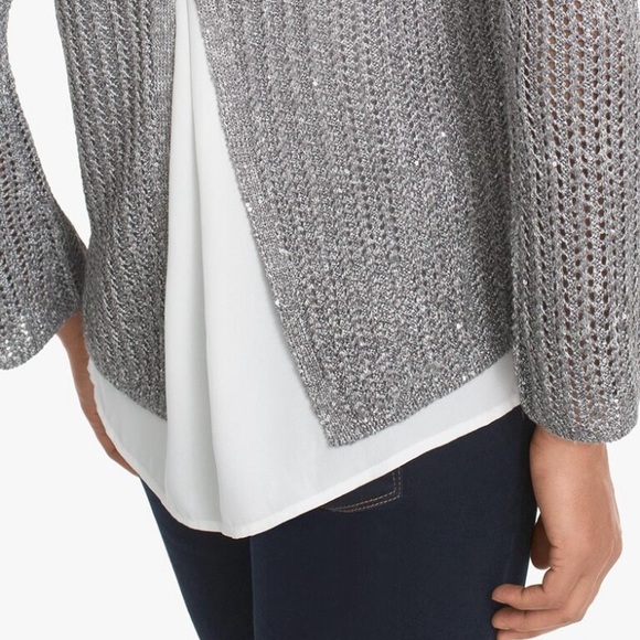 *EUC*  WHITE HOUSE BLACK MARKET - sequin ombre twofer sweater - Picture 3 of 8